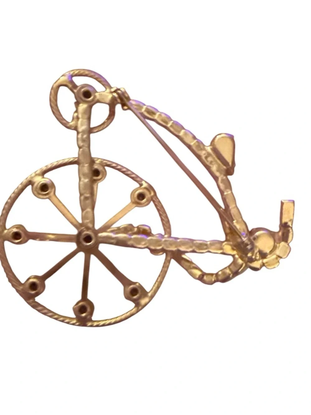 🚲 Vintage Red & Black Rhinestone Bicycle Brooch – Gold Tone